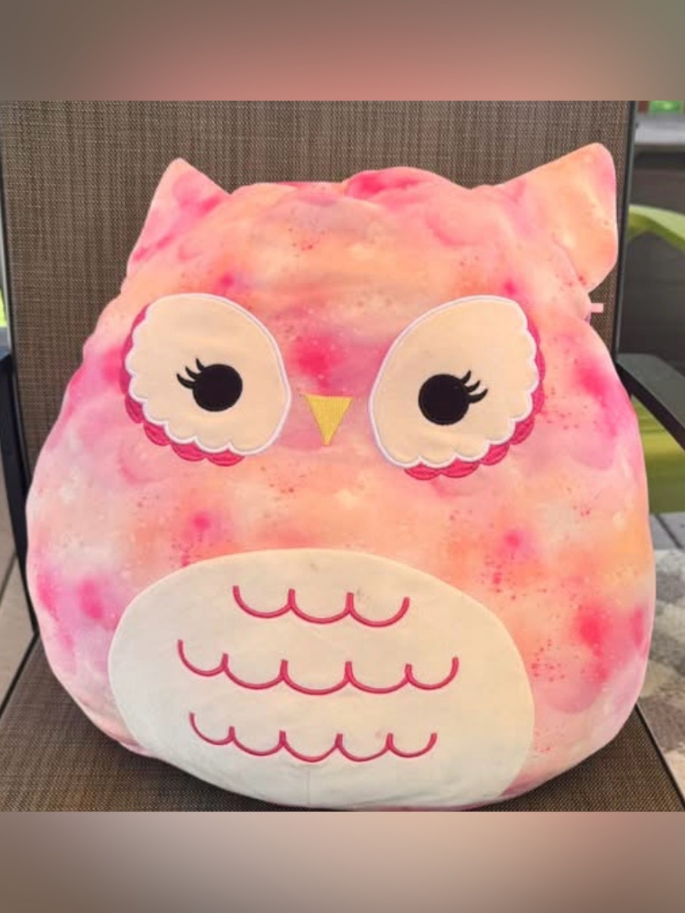 “Olalla” pink Watercolor Owl Plush Pillow—new without tags